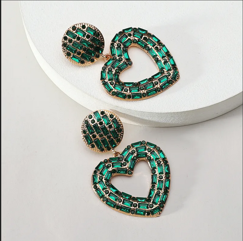 Emerald Heart Statement Earrings