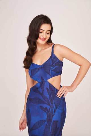 Silk midi dress featuring side cut-out detailing and a refined silhouette