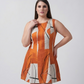 Extended size abstract print short dress, perfect for parties, outings, and casual evenings