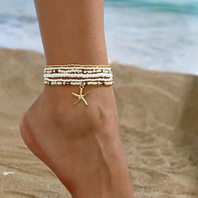 Starfish Beaded Anklet Set