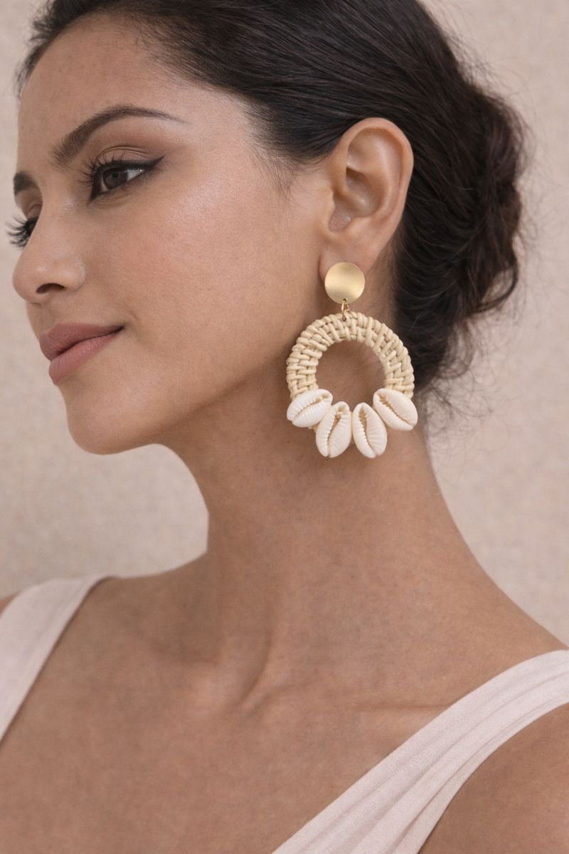 Shell Ring Drop Earrings – White