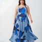 XL blue floral crepe ankle-length dress, perfect for brunches, parties, and evening plans