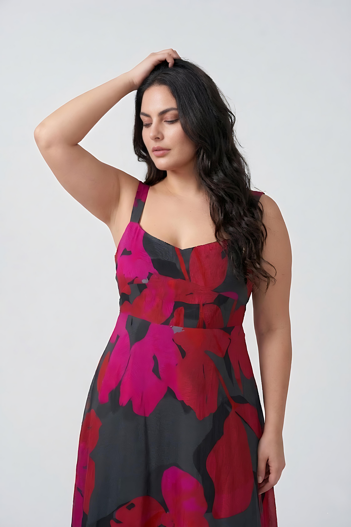 XL floral print chinon midi dress with a lightweight feel, perfect for parties and occasions
