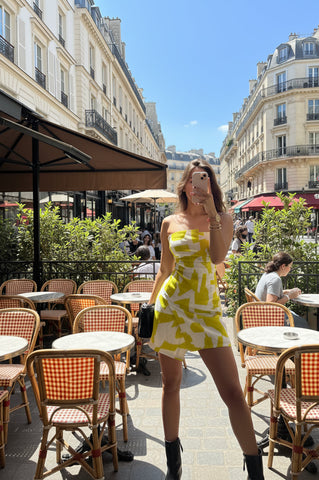 Breathable muslin tube dress in yellow with a soft, airy resort-ready finish